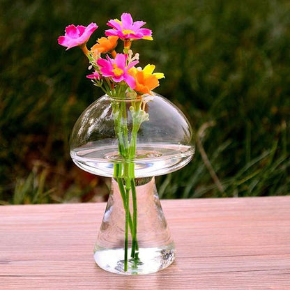 Mushroom Shaped Glass Vase - Clear