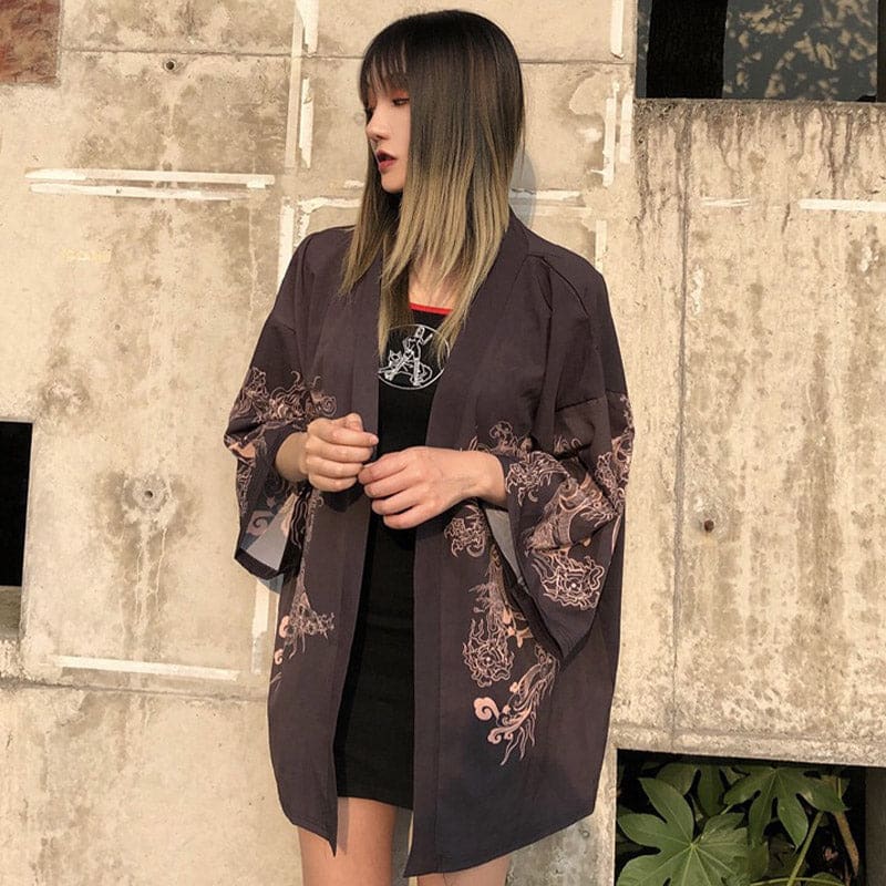 Mysterious Dragon Print Kimono Outerwear