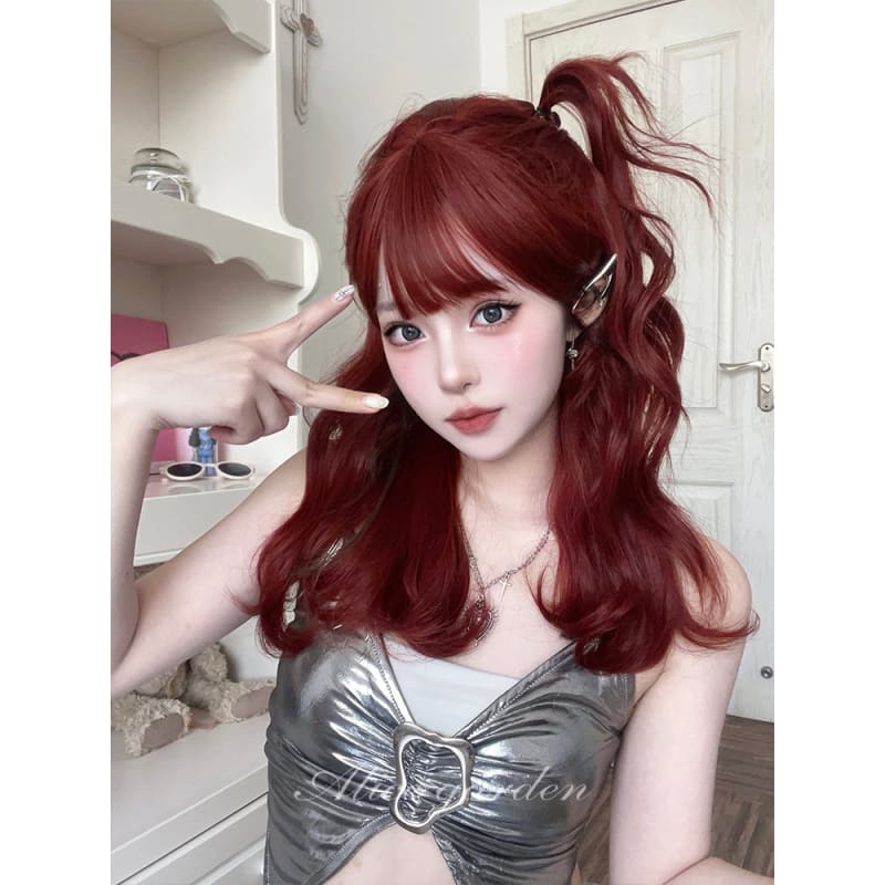 Natural Red Mermaid Lolita Wig - wine red