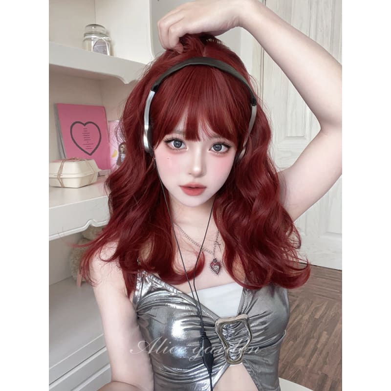 Natural Red Mermaid Lolita Wig - wine red