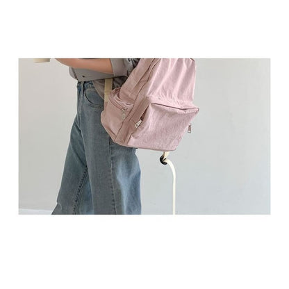 Nylon Plain Zip Backpack