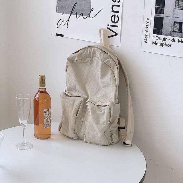 Nylon Zip Backpack - Khaki / One Size