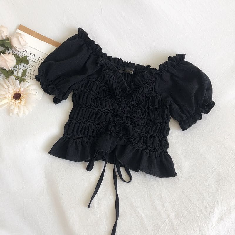 Off-Shoulder Drawstring Blouse