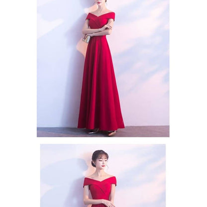 Off Shoulder Plain A-Line Evening Gown