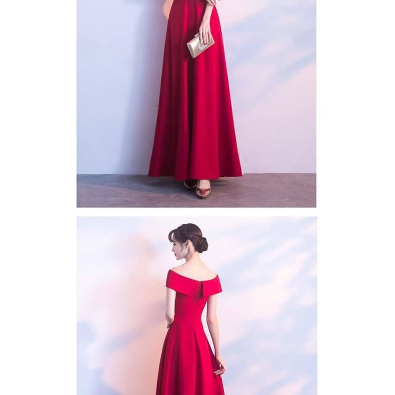 Off Shoulder Plain A-Line Evening Gown