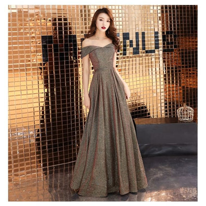 Off Shoulder Plain A-Line Evening Gown