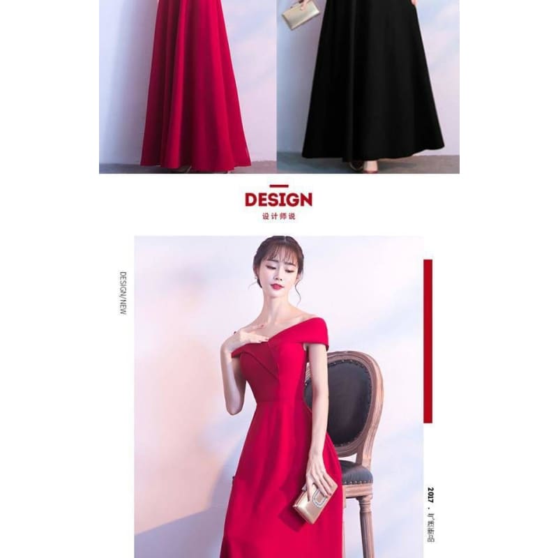 Off Shoulder Plain A-Line Evening Gown