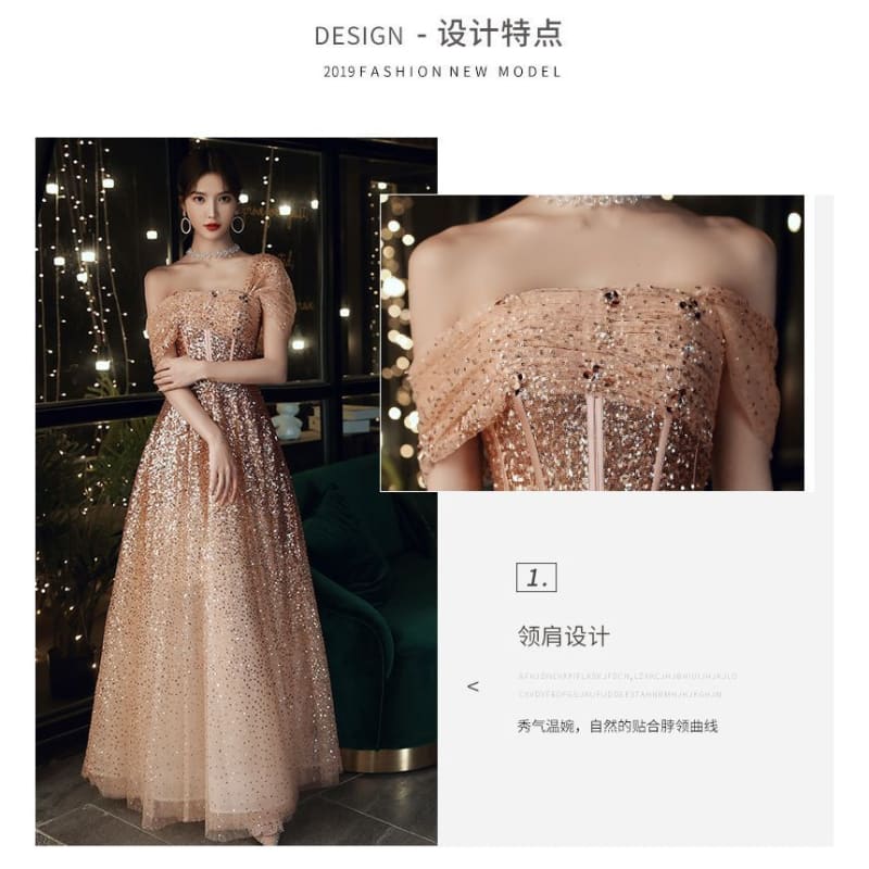 Off-Shoulder Sequin A-Line Evening Gown