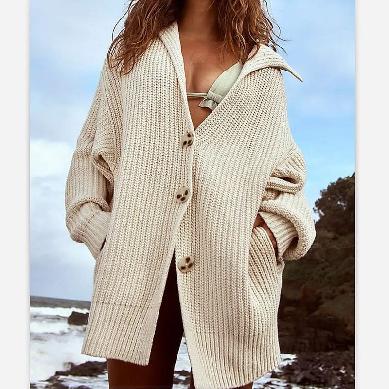 One-Button Sailor-Collar Loose Cardigan in 5 Colors