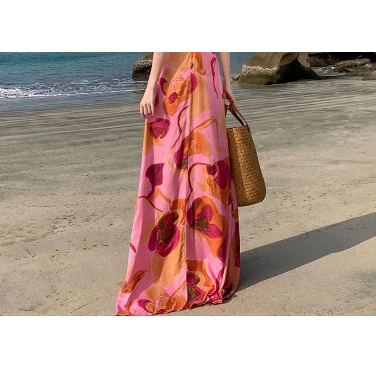 One-Shoulder Floral Print Maxi Sundress