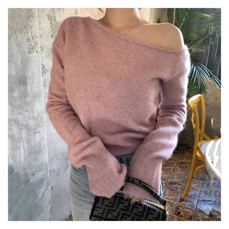 One-Shoulder Plain Sweater