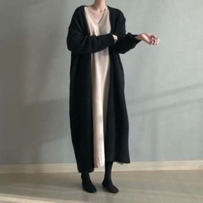 Open-Front Maxi Cardigan - Black / One SIze