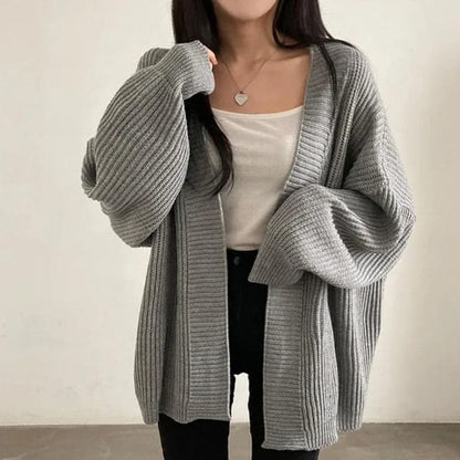 Open-Front Plain Cardigan - Gray / One Size