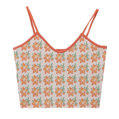 Orange Flower Knit Tank - Free Size / Orange - Tops