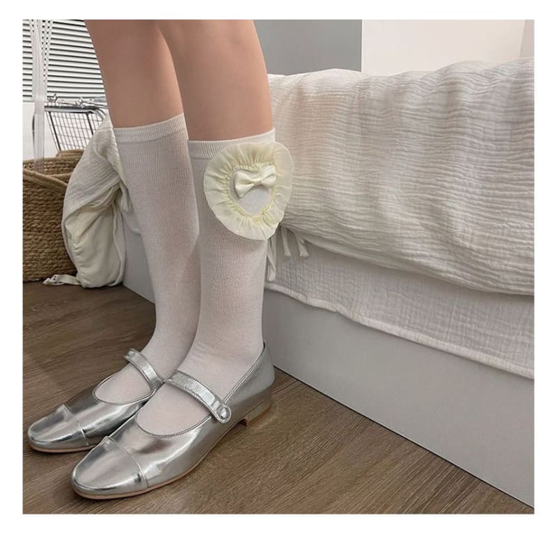 Organza Bow Accent Plain Long Socks