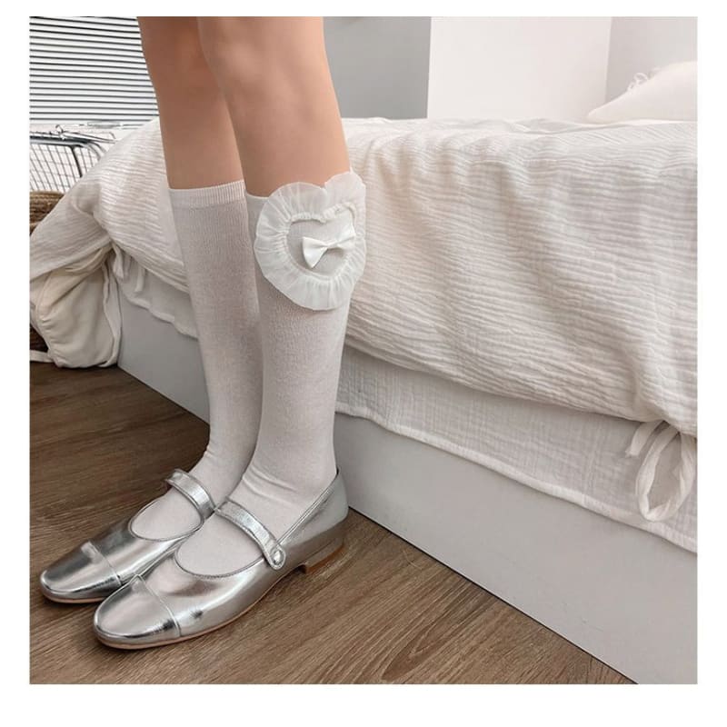 Organza Bow Accent Plain Long Socks