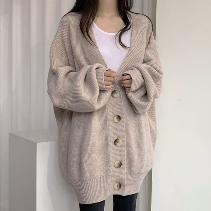 Oversized Bubble-Sleeve V-Neck Cardigan