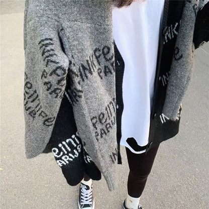 Oversized Lettering V-Neck Cardigan