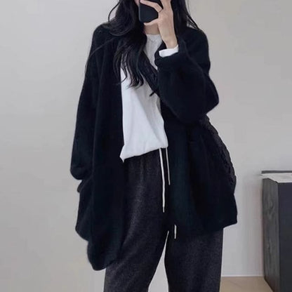 Oversized Open-Front Cardigan - Black / One Size