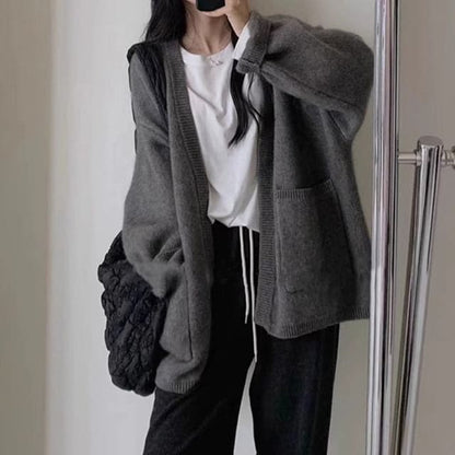 Oversized Open-Front Cardigan - Gray / One Size