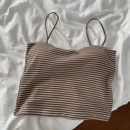 Padded Cami Top - Stripes - Coffee / One Size