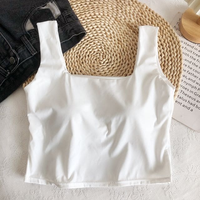 Padded Crop Tank Top - White / One Size