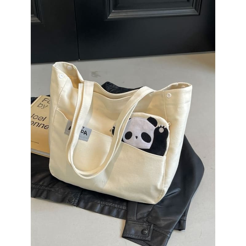 Panda Applique Canvas Tote Bag