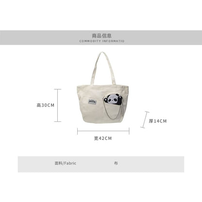 Panda Applique Canvas Tote Bag