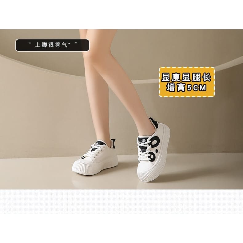 Panda Embroidered Lace-Up Platform Sneakers