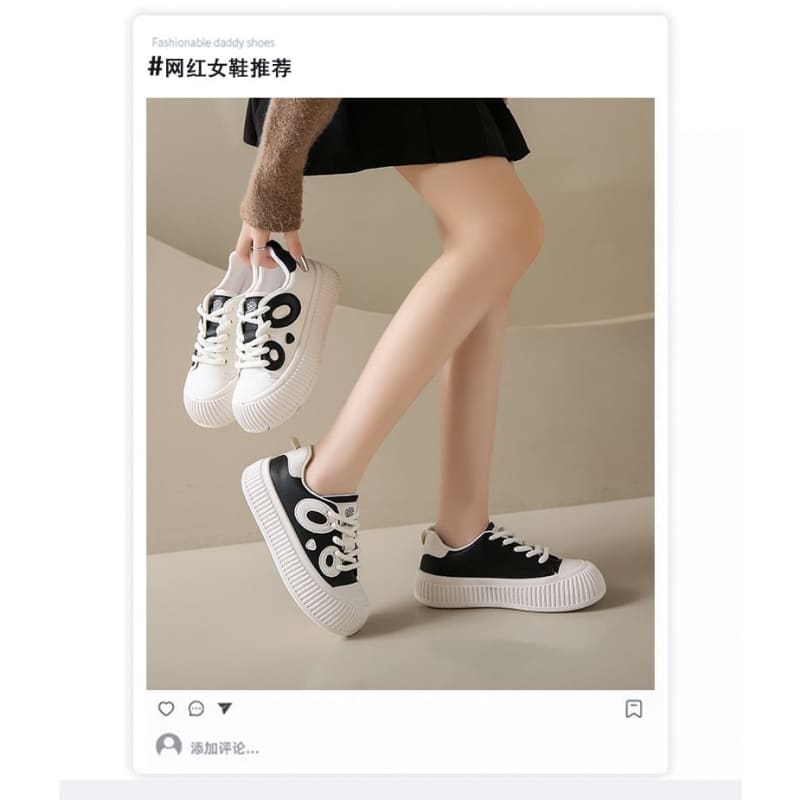 Panda Embroidered Lace-Up Platform Sneakers