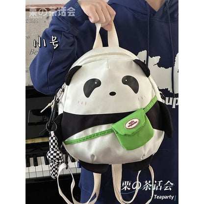 Panda Print Backpack - With Checker Knot Charm - Panda