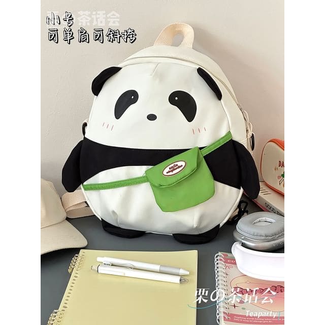 Panda Print Backpack - Without Charm - Panda - Black &