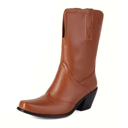 Panel Block Heel Mid Calf Boots