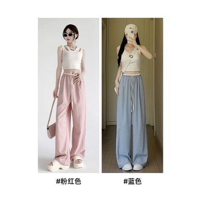 Panel Contrast High Rise Drawstring Wide Leg Pants