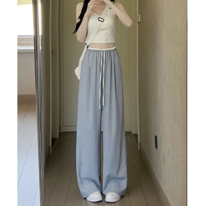 Panel Contrast High Rise Drawstring Wide Leg Pants