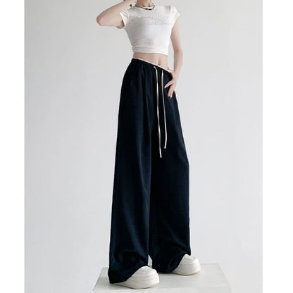 Panel Contrast High Rise Drawstring Wide Leg Pants