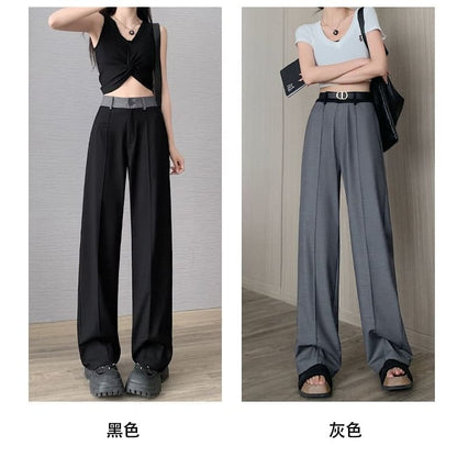 Panel High Waist Wide Leg Slacks