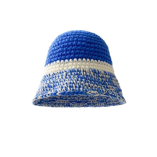 Panel Knit Bucket Hat - Blue Top - White / One Size