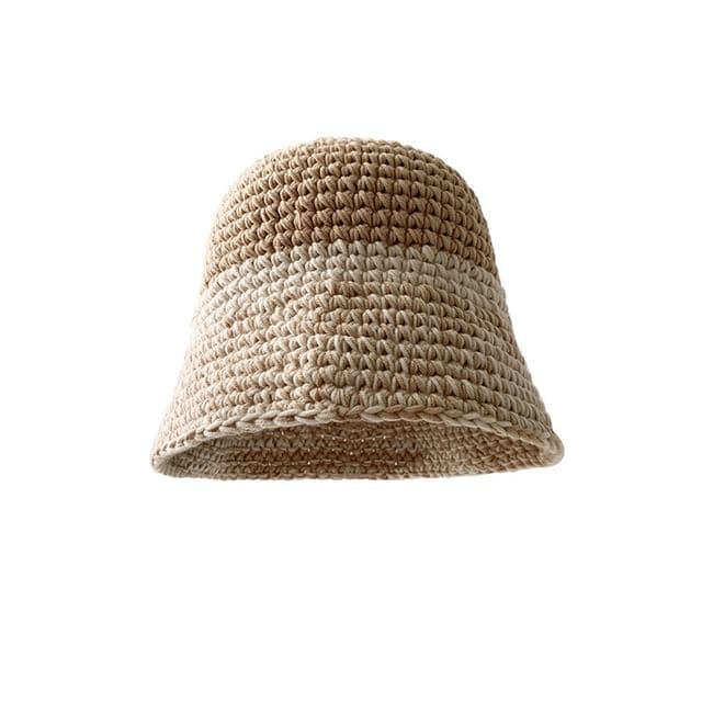 Panel Knit Bucket Hat - Khaki Top - Beige / One Size