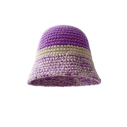 Panel Knit Bucket Hat - Purple Top - Beige / One Size