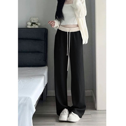 Paneled High Waist Drawstring Pocket Wide Leg Sweatpants