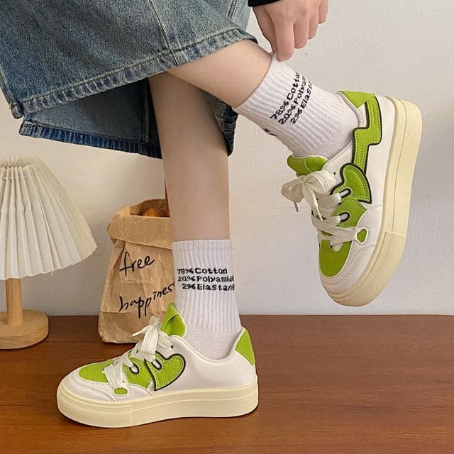 Paneled Platform Sneakers - Green / 35