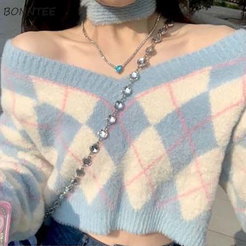 Pastel Blue Y2K Hot Pink Sweater ME08