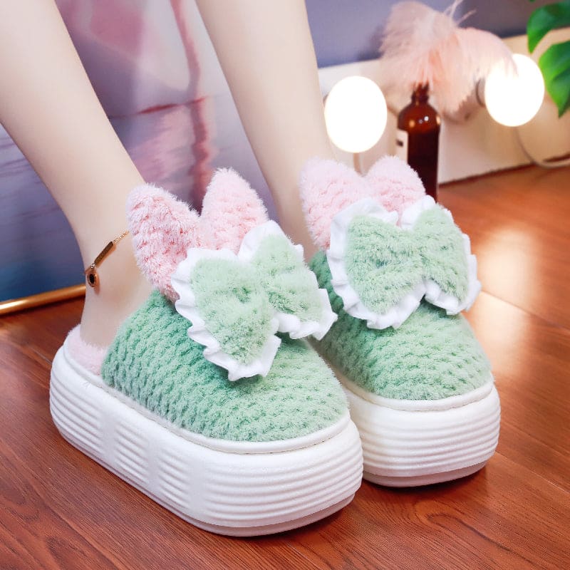 Pastel Bunny and Bows Cute Slippers ON894 - Green / 36/37 -