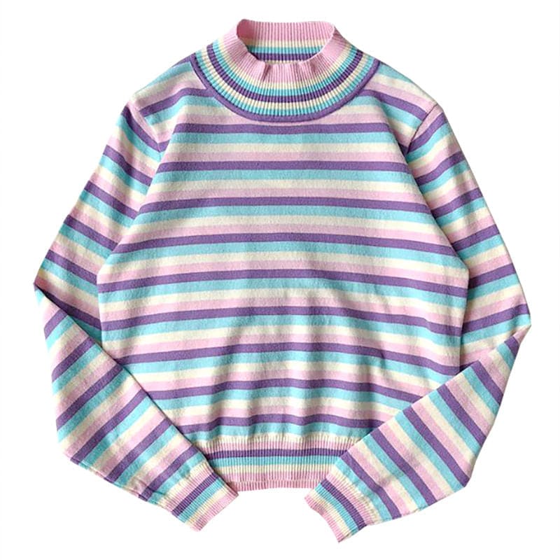 Pastel Striped Turtleneck Jumper - Sweatshirts