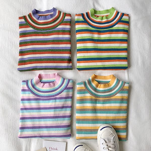 Pastel Striped Turtleneck Jumper - Sweatshirts