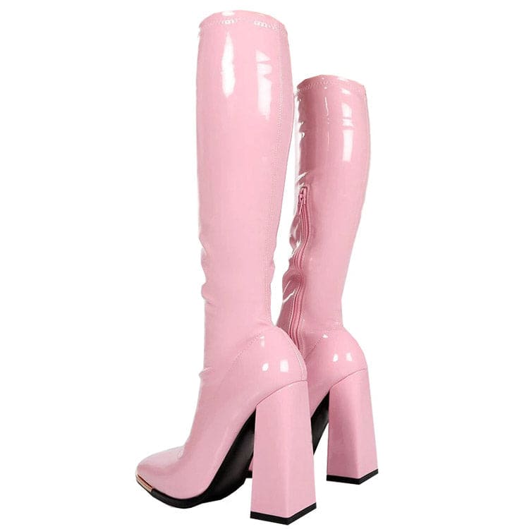 Patent Leather Block Heel Boots - Boots