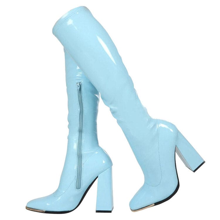 Patent Leather Block Heel Boots - EU36 (US6.0) / Blue
