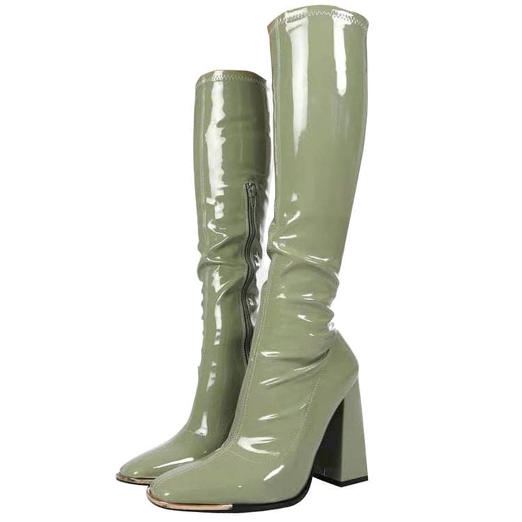 Patent Leather Block Heel Boots - EU36 (US6.0) / Green