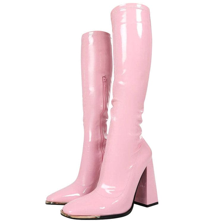 Patent Leather Block Heel Boots - EU36 (US6.0) / Pink